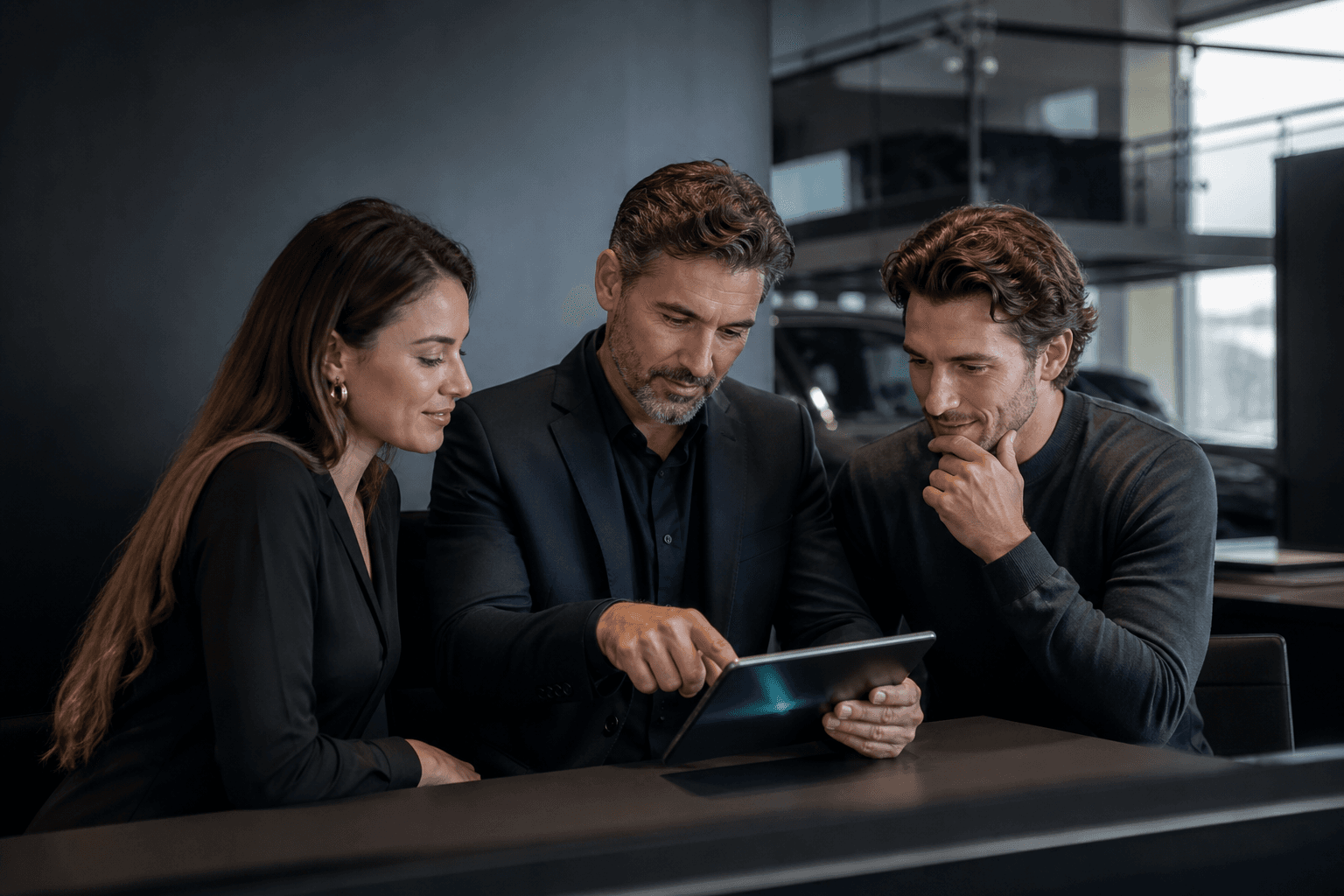A dealership team reviewing an AI-assisted recommendation together